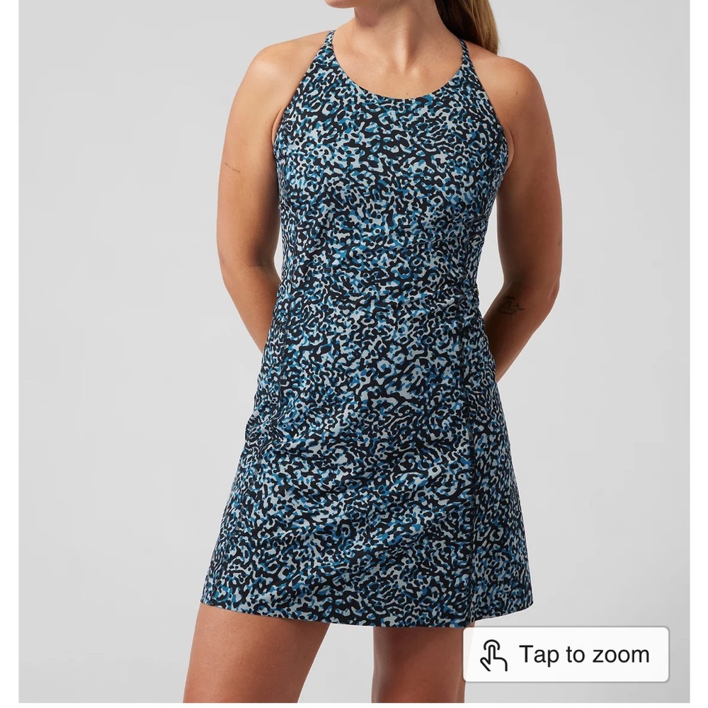 Athleta Blue Leopard Print Tennis Dress Built In Shorts Women M
